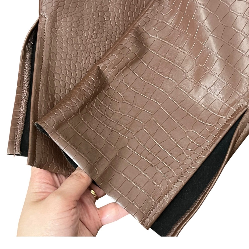 MESHKI Chocolate Brown Croc Embossed Faux Leather Skinny Pants Ankle Slit Medium - Picture 8 of 11